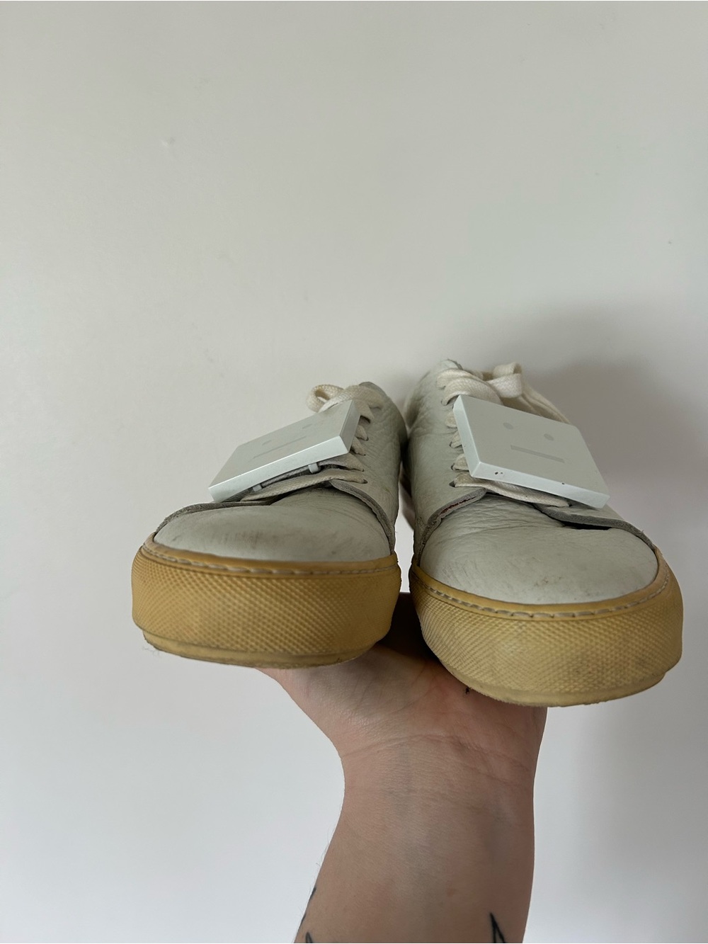 ACNE STUDIOS ADRIANA GRAIN LEATHER SNEAKERS, WHITE. SIZE 38 EU (7 US) - Picture 4 of 9